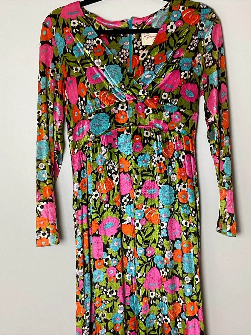 Seven Arts Vintage 1970s Psychedelic Flower Power Maxi Dress Mod Boho Rare Sz 9